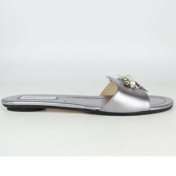 NEW JIMMY CHOO Embellished Metallic Slides - Flats for Resort, Events or Bridal - Picture 3 of 16
